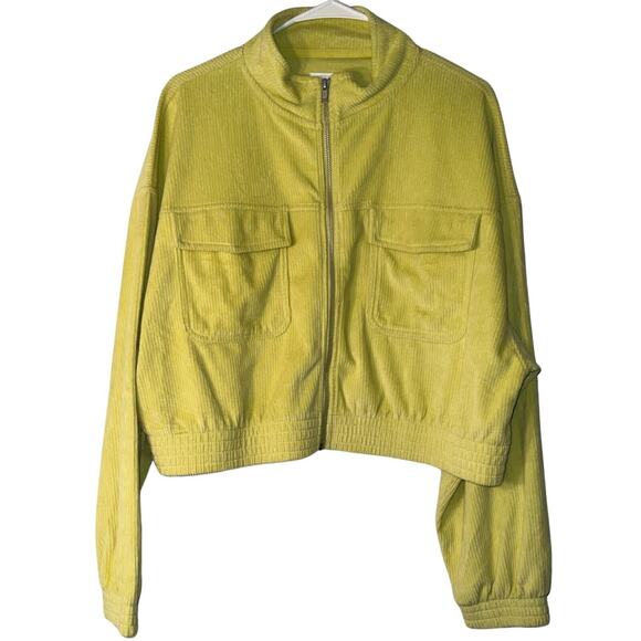 Aerie Top Womens Size XL Neon Green Shacket Crop Zip Front Corduroy Pockets NWT - Picture 1 of 7